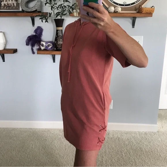 Coral/Rusty Color Hooded Tunic Dress - Picture 5 of 7